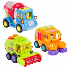 Best Choice Products Set of 3 Push and Go Friction Powered Car Toys, Street Sweeper, Cement Mixer, Harvester Toy   